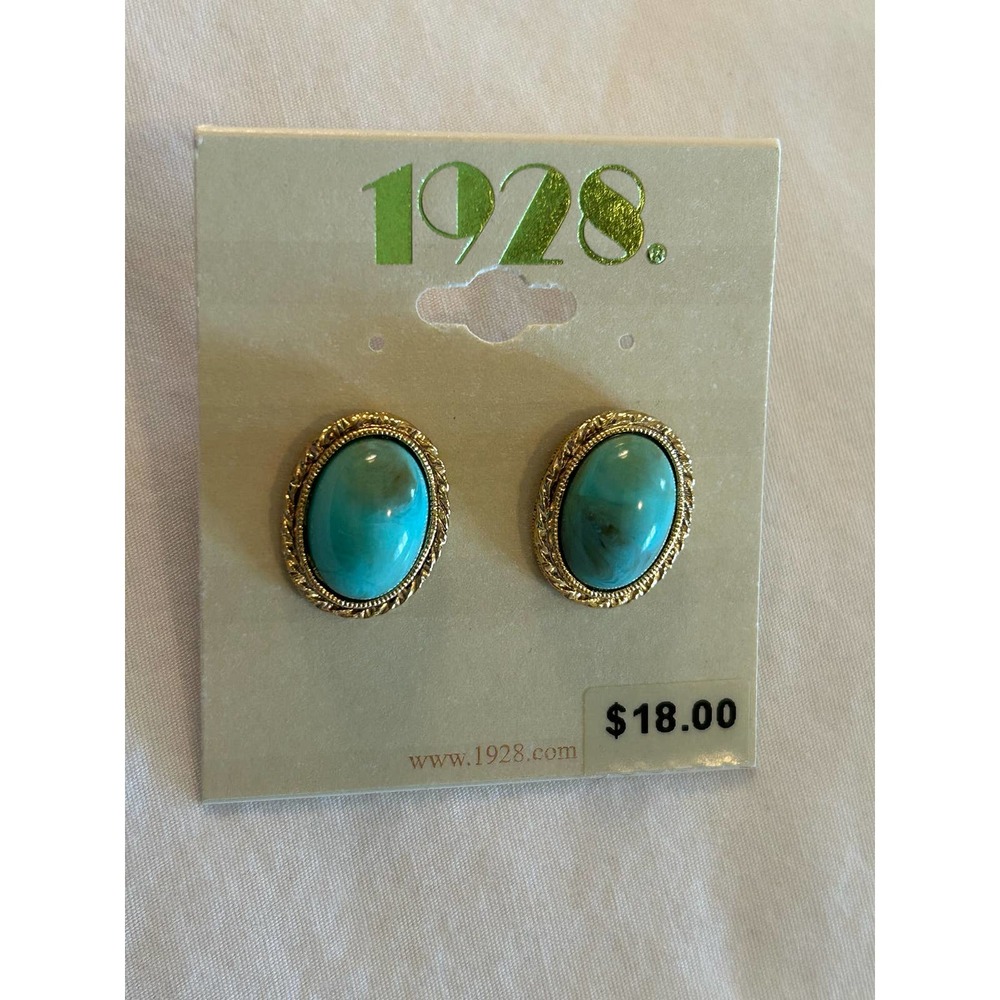 New! 1928 Brand Oval Pierced Earings Gold Tone 'Turqs & Caicos'